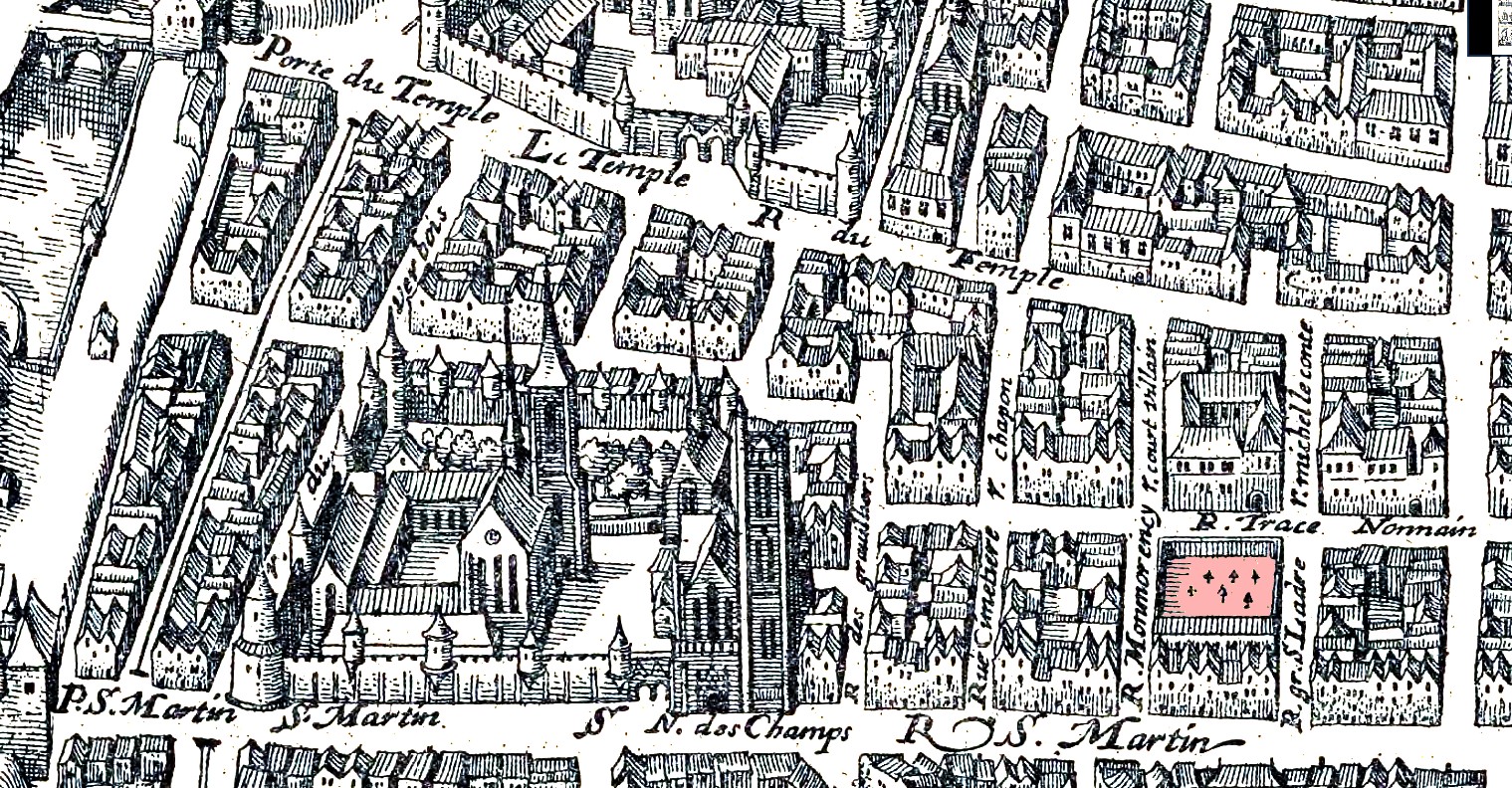Quartier de Saint Nicolas des Champs, plan de Merian, 1615.